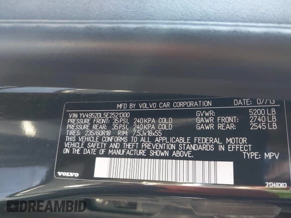 ✅ 2014 Volvo XC60 3.2L • VIN: YV4952DL5E2521300 • Lot: 43582534. Listed on IAAI with 58,190 mi. Free auction sales archive from the USA and detailed vehicle history report at DreamBid. Image 9.