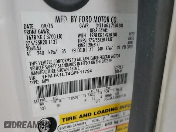 ✅ 2016 Ford Expedition Max Platinum • VIN: 1FMJK1LT4GEF11794 • Lot: 55332795. Listed on Copart with 151,060 mi. Free auction sales archive from the USA and detailed vehicle history report at DreamBid. Image 14.