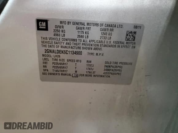 ✅ 2012 Chevrolet Equinox 1LT • VIN: 2GNALDEK6C1134900 • Лот: 65386155. Опубликован ранее на Copart с пробегом 154 651 миль. Бесплатный доступ к архиву аукционных продаж из США и подробный отчёт об истории автомобиля на DreamBid. Изображение 13.