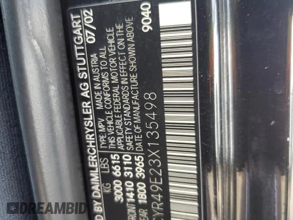 ✅ 2003 Mercedes-Benz G 500 • VIN: WDCYR49E23X135498 • Lot: 53326085. Wystawiony na Copart z przebiegiem 173 667 mil. Bezpłatny archiwum sprzedaży aukcyjnych z USA i szczegółowy raport historii pojazdu na DreamBid. Zdjęcie 13.