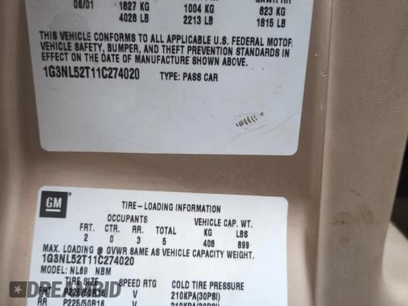 ✅ 2001 Oldsmobile Alero GL2 • VIN: 1G3NL52T11C274020 • Lot: 65850535. Listed on Copart with Not provided. Free auction sales archive from the USA and detailed vehicle history report at DreamBid. Image 13.