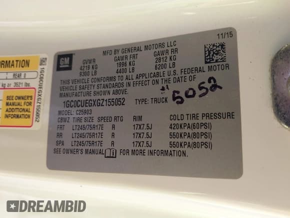 ✅ 2016 Chevrolet Silverado 2500HD Work Truck • VIN: 1GC0CUEGXGZ155052 • Lot: 43706707. Listed on IAAI with 225,810 mi. Free auction sales archive from the USA and detailed vehicle history report at DreamBid. Image 9.