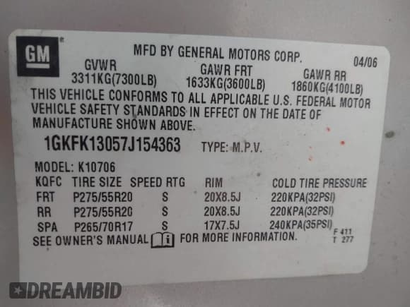 ✅ 2007 GMC Yukon SLT • VIN: 1GKFK13057J154363 • Lot: 42937025. Listed on IAAI with Not provided. Free auction sales archive from the USA and detailed vehicle history report at DreamBid. Image 9.