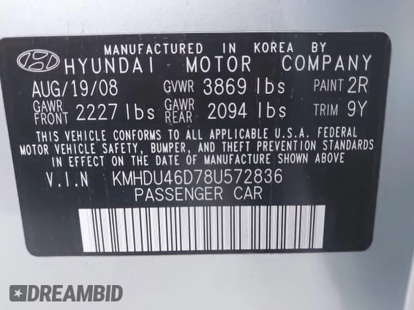 ✅ 2008 Hyundai Elantra GLS • VIN: KMHDU46D78U572836 • Lot: 43517289. Listed on IAAI with 170,211 mi. Free auction sales archive from the USA and detailed vehicle history report at DreamBid. Image 9.