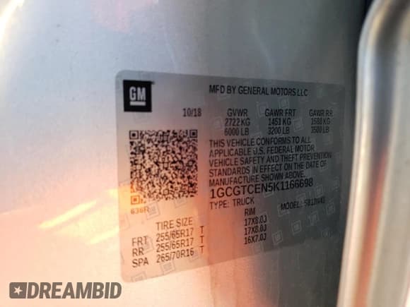 ✅ 2019 Chevrolet Colorado 4WD LT • VIN: 1GCGTCEN5K1166698 • Lot: 79927204. Listed on Copart with 79,769 mi. Free auction sales archive from the USA and detailed vehicle history report at DreamBid. Image 12.