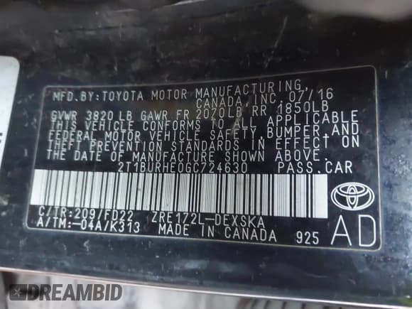 ✅ 2016 Toyota Corolla LE • VIN: 2T1BURHE0GC724630 • Lot: 43406813. Wystawiony na IAAI z przebiegiem 178 868 mil. Bezpłatny archiwum sprzedaży aukcyjnych z USA i szczegółowy raport historii pojazdu na DreamBid. Zdjęcie 9.