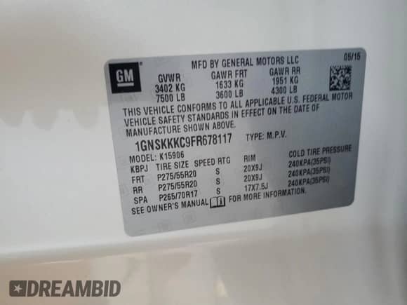 2015 Chevrolet Suburban LTZ z VIN 1GNSKKKC9FR678117, wystawiony jako Copart lot #70138934 z przebiegiem 136 271 mil mil oraz Szkoda całkowita • Salvage title. Historia ofert i sprzedaży dostępna na DreamBid. Obrazek 13.