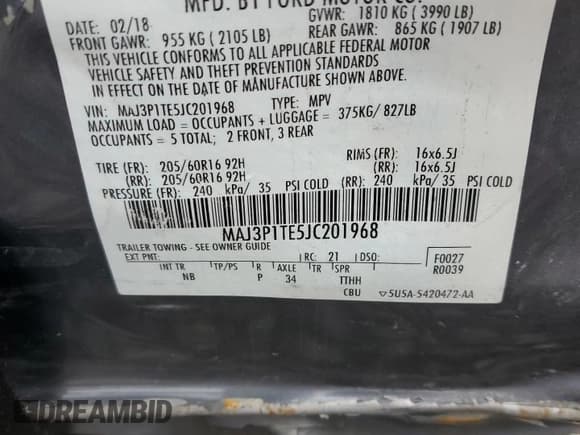 ✅ 2018 Ford EcoSport SE • VIN: MAJ3P1TE5JC201968 • Lot: 90535275. Wystawiony na Copart z przebiegiem 98 531 mil. Bezpłatny archiwum sprzedaży aukcyjnych z USA i szczegółowy raport historii pojazdu na DreamBid. Zdjęcie 13.