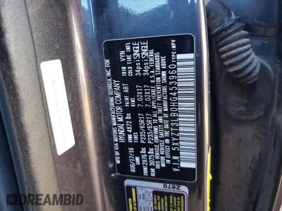 ✅ 2017 Hyundai Santa Fe 2.4L • VIN: 5XYZT3LB0HG453960 • Лот: 71495993. Опубликован ранее на Copart с пробегом 132 724 миль. Бесплатный доступ к архиву аукционных продаж из США и подробный отчёт об истории автомобиля на DreamBid. Изображение 12.