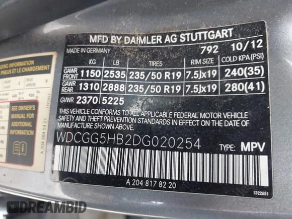 ✅ 2013 Mercedes-Benz GLK 350 • VIN: WDCGG5HB2DG020254 • Lot: 43827414. Listed on IAAI with 235,290 mi. Free auction sales archive from the USA and detailed vehicle history report at DreamBid. Image 9.