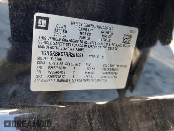 ✅ 2017 Chevrolet Tahoe LT • VIN: 1GNSKBKC7HR201091 • Лот: 82768265. Опубликован ранее на Copart с пробегом 219 556 миль. Бесплатный доступ к архиву аукционных продаж из США и подробный отчёт об истории автомобиля на DreamBid. Изображение 13.