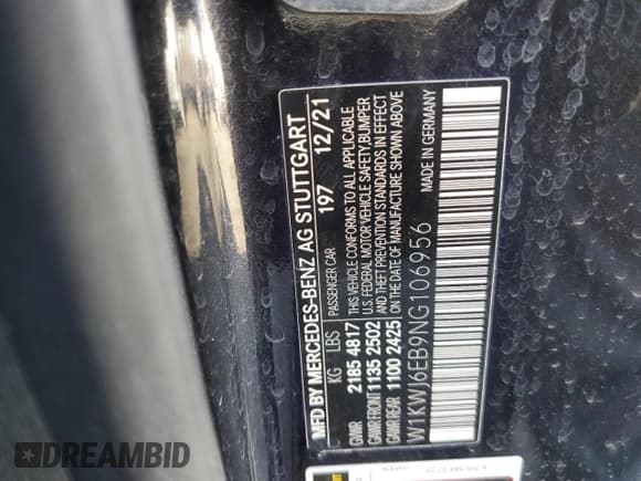 ✅ 2022 Mercedes-Benz C 43 AMG • VIN: W1KWJ6EB9NG106956 • Lot: 83595954. Listed on Copart with 62,059 mi. Free auction sales archive from the USA and detailed vehicle history report at DreamBid. Image 12.