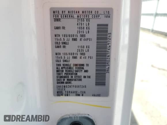 2015 Chevrolet City Express Cargo LT с VIN 3N63M0ZN7FK697245, выставлен на аукционе Copart как лот 53350835 с пробегом 145 346 миль миль и Списание • Salvage title. История ставок и продаж доступна на DreamBid. Изображение 12.