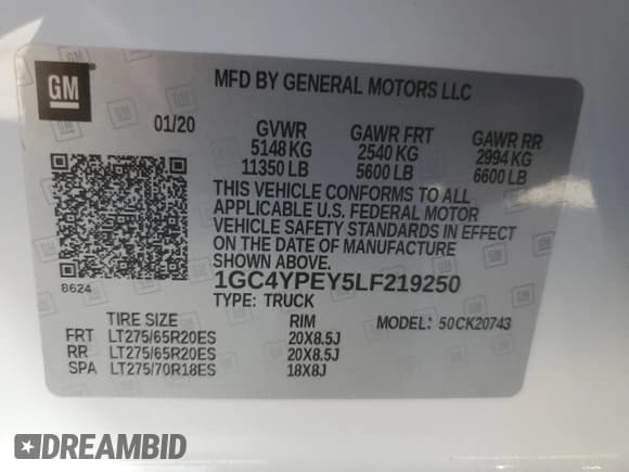 ✅ 2020 Chevrolet Silverado 2500HD LTZ • VIN: 1GC4YPEY5LF219250 • Лот: 82992784. Опубликован ранее на Copart с пробегом 83 871 миль. Бесплатный доступ к архиву аукционных продаж из США и подробный отчёт об истории автомобиля на DreamBid. Изображение 12.