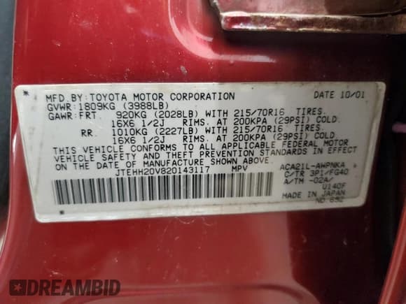 ✅ 2002 Toyota RAV4 • VIN: JTEHH20V820143117 • Lot: 71221445. Listed on Copart with 233,934 mi. Free auction sales archive from the USA and detailed vehicle history report at DreamBid. Image 14.