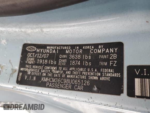 ✅ 2008 Hyundai Accent GS • VIN: KMHCM36C98U065126 • Лот: 84049704. Опубликован ранее на Copart с пробегом 88 563 миль. Бесплатный доступ к архиву аукционных продаж из США и подробный отчёт об истории автомобиля на DreamBid. Изображение 12.