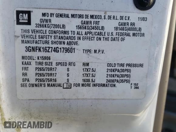 ✅ 2004 Chevrolet Suburban Z71 • VIN: 3GNFK16Z74G179601 • Лот: 82915554. Опубликован ранее на Copart с пробегом 294 708 миль. Бесплатный доступ к архиву аукционных продаж из США и подробный отчёт об истории автомобиля на DreamBid. Изображение 13.