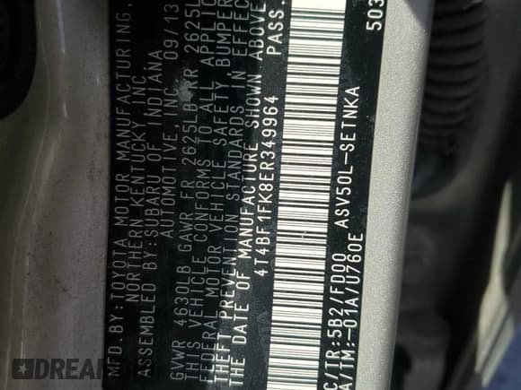 ✅ 2014 Toyota Camry LE • VIN: 4T4BF1FK8ER349964 • Лот: 91266725. Опубликован ранее на Copart с пробегом 119 734 миль. Бесплатный доступ к архиву аукционных продаж из США и подробный отчёт об истории автомобиля на DreamBid. Изображение 12.