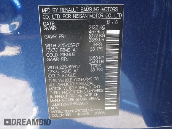 ✅ 2017 Nissan Rogue SV • VIN: KNMAT2MV3HP539616 • Lot: 43862660. Listed on IAAI with 96,397 mi. Free auction sales archive from the USA and detailed vehicle history report at DreamBid. Image 9.