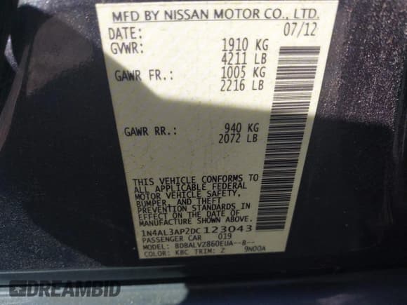 ✅ 2013 Nissan Altima SV • VIN: 1N4AL3AP2DC123043 • Lot: 43073767. Wystawiony na IAAI z przebiegiem 131 903 mil. Bezpłatny archiwum sprzedaży aukcyjnych z USA i szczegółowy raport historii pojazdu na DreamBid. Zdjęcie 9.