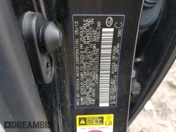 ✅ 2013 Lexus ES 300h • VIN: JTHBW1GG9D2030798 • Lot: 93397655. Listed on Copart with 90,279 mi. Free auction sales archive from the USA and detailed vehicle history report at DreamBid. Image 12.