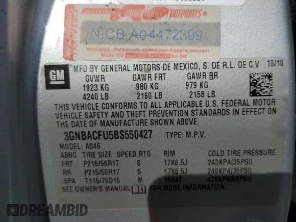 ✅ 2011 Chevrolet HHR 2LT • VIN: 3GNBACFU5BS550427 • Lot: 44552525. Listed on Copart with 98,799 mi. Free auction sales archive from the USA and detailed vehicle history report at DreamBid. Image 15.