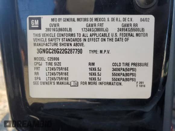 ✅ 2002 Chevrolet Suburban LT • VIN: 3GNGC26G22G287790 • Лот: 82716634. Опубликован ранее на Copart с пробегом 195 790 миль. Бесплатный доступ к архиву аукционных продаж из США и подробный отчёт об истории автомобиля на DreamBid. Изображение 13.