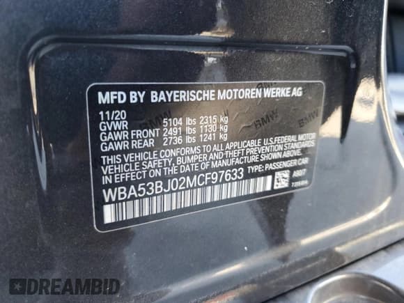 ✅ 2021 BMW 5 Series 540i • VIN: WBA53BJ02MCF97633 • Lot: 69825535. Listed on Copart with 36,727 mi. Free auction sales archive from the USA and detailed vehicle history report at DreamBid. Image 12.