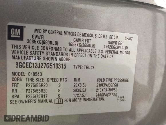 ✅ 2007 Chevrolet Silverado 1500 1LT • VIN: 3GCEC13J27G510315 • Lot: 41509767. Wystawiony na IAAI z przebiegiem 273 602 mil. Bezpłatny archiwum sprzedaży aukcyjnych z USA i szczegółowy raport historii pojazdu na DreamBid. Zdjęcie 9.