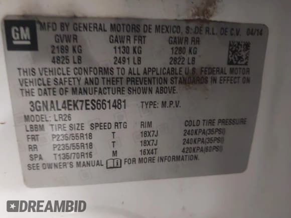 ✅ 2014 Chevrolet Captiva Sport LTZ • VIN: 3GNAL4EK7ES661481 • Lot: 41554278. Wystawiony na IAAI z przebiegiem 147 907 mil. Bezpłatny archiwum sprzedaży aukcyjnych z USA i szczegółowy raport historii pojazdu na DreamBid. Zdjęcie 9.