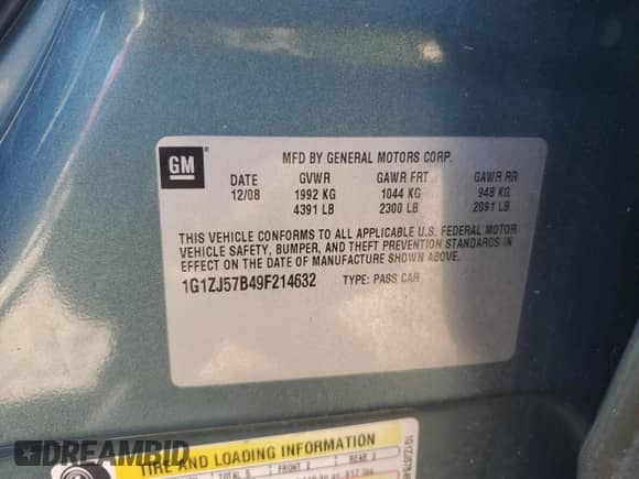 2009 Chevrolet Malibu 2LT z VIN 1G1ZJ57B49F214632, wystawiony jako Copart lot #71023324 z przebiegiem 44 493 mil mil oraz Szkoda całkowita • Salvage title. Historia ofert i sprzedaży dostępna na DreamBid. Obrazek 12.