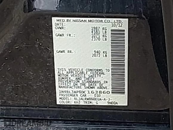 ✅ 2013 Nissan Altima SV • VIN: 1N4BL3AP8DC163860 • Lot: 42743992. Listed on IAAI with 140,890 mi. Free auction sales archive from the USA and detailed vehicle history report at DreamBid. Image 9.