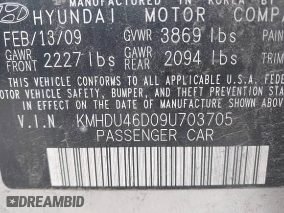 ✅ 2009 Hyundai Elantra SE • VIN: KMHDU46D09U703705 • Lot: 42723455. Wystawiony na IAAI z przebiegiem 116 870 mil mil. Skorzystaj z bezpłatnego archiwum sprzedaży aukcyjnych z USA i zobacz szczegółowy raport historii pojazdu na DreamBid. Zdjęcie 9.