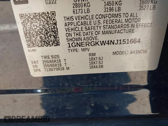 ✅ 2022 Chevrolet Traverse LT Cloth • VIN: 1GNERGKW4NJ151664 • Lot: 42049660. Listed on IAAI with 36,413 mi. Free auction sales archive from the USA and detailed vehicle history report at DreamBid. Image 9.