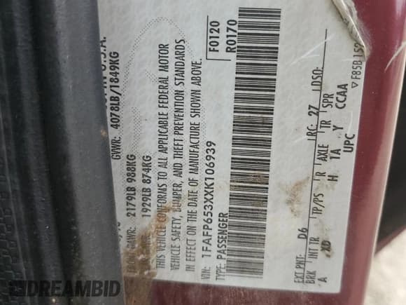 ✅ 1999 Ford Contour LX • VIN: 1FAFP653XXK106939 • Lot: 84759455. Listed on Copart with 233,891 mi. Free auction sales archive from the USA and detailed vehicle history report at DreamBid. Image 12.