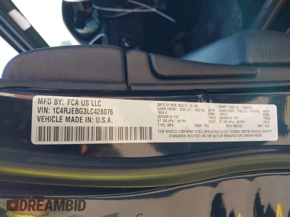 ✅ 2020 Jeep Grand Cherokee Limited X • VIN: 1C4RJEBG3LC428076 • Lot: 43341904. Listed on IAAI with 92,556 mi. Free auction sales archive from the USA and detailed vehicle history report at DreamBid. Image 9.