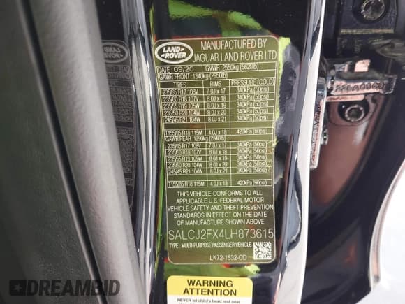 ✅ 2020 Land Rover Discovery Sport S • VIN: SALCJ2FX4LH873615 • Lot: 43247311. Wystawiony na IAAI z przebiegiem 25 023 mil. Bezpłatny archiwum sprzedaży aukcyjnych z USA i szczegółowy raport historii pojazdu na DreamBid. Zdjęcie 9.