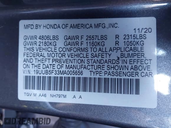 ✅ 2021 Acura TLX • VIN: 19UUB5F33MA005656 • Lot: 41435469. Listed on IAAI with 56,691 mi. Free auction sales archive from the USA and detailed vehicle history report at DreamBid. Image 9.