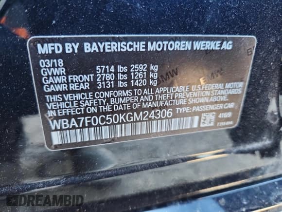 ✅ 2019 BMW 7 Series 750i • VIN: WBA7F0C50KGM24306 • Лот: 80523465. Опубликован ранее на Copart с пробегом Не указан. Бесплатный доступ к архиву аукционных продаж из США и подробный отчёт об истории автомобиля на DreamBid. Изображение 12.