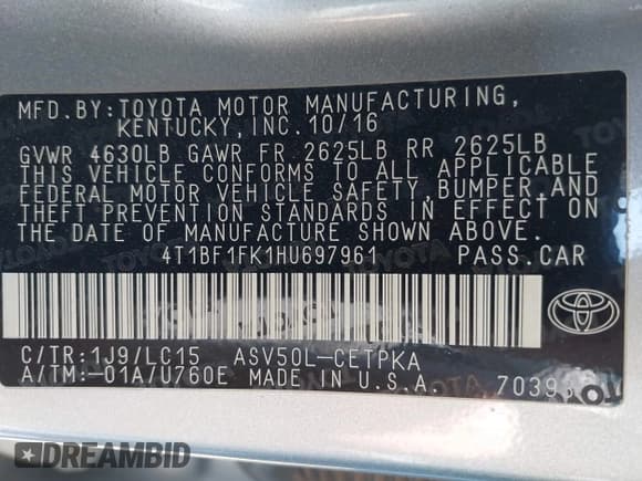 ✅ 2017 Toyota Camry XLE • VIN: 4T1BF1FK1HU697961 • Лот: 42699969. Опубликован ранее на IAAI с пробегом 95 293 миль. Бесплатный доступ к архиву аукционных продаж из США и подробный отчёт об истории автомобиля на DreamBid. Изображение 9.