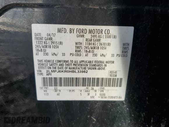 ✅ 2017 Lincoln MKX Select • VIN: 2LMPJ6KR0HBL33982 • Lot: 89454015. Listed on Copart with 176,648 mi. Free auction sales archive from the USA and detailed vehicle history report at DreamBid. Image 13.