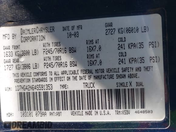 ✅ 2004 Dodge Dakota SLT • VIN: 1D7HG42N64S591353 • Lot: 41714631. Wystawiony na IAAI z przebiegiem 186 520 mil. Bezpłatny archiwum sprzedaży aukcyjnych z USA i szczegółowy raport historii pojazdu na DreamBid. Zdjęcie 9.