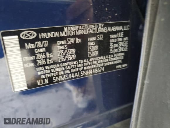 ✅ 2022 Hyundai Santa Fe Limited • VIN: 5NMS44AL5NH448674 • Lot: 62213624. Wystawiony na Copart z przebiegiem 45 697 mil. Bezpłatny archiwum sprzedaży aukcyjnych z USA i szczegółowy raport historii pojazdu na DreamBid. Zdjęcie 13.