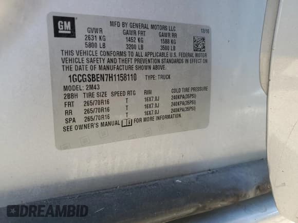 ✅ 2017 Chevrolet Colorado 2WD WT • VIN: 1GCGSBEN7H1158110 • Лот: 77335484. Опубликован ранее на Copart с пробегом 89 818 миль. Бесплатный доступ к архиву аукционных продаж из США и подробный отчёт об истории автомобиля на DreamBid. Изображение 12.