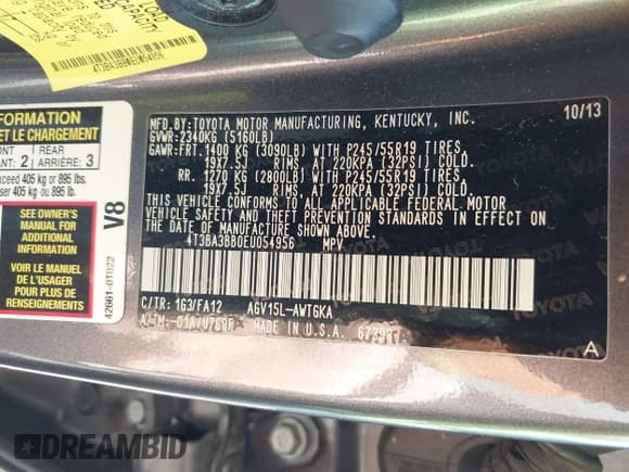 ✅ 2014 Toyota Venza XLE • VIN: 4T3BA3BB0EU054956 • Лот: 43458883. Опубликован ранее на IAAI с пробегом 163 747 миль. Бесплатный доступ к архиву аукционных продаж из США и подробный отчёт об истории автомобиля на DreamBid. Изображение 9.