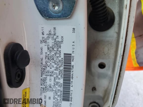 ✅ 2011 Toyota Tacoma PreRunner • VIN: 5TFJU4GN5BX011569 • Lot: 65352115. Listed on Copart with 157,729 mi. Free auction sales archive from the USA and detailed vehicle history report at DreamBid. Image 12.