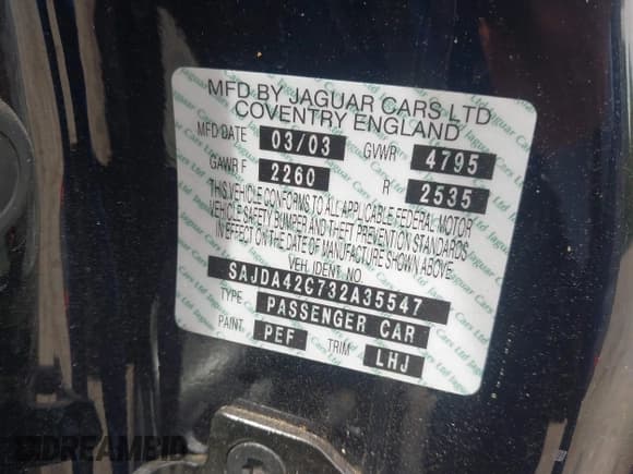 ✅ 2003 Jaguar XK • VIN: SAJDA42C732A35547 • Lot: 42090286. Listed on IAAI with 65,840 mi. Free auction sales archive from the USA and detailed vehicle history report at DreamBid. Image 9.