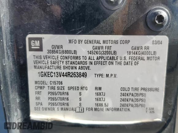 ✅ 2004 GMC Yukon SLE • VIN: 1GKEC13V44R263849 • Лот: 47528325. Опубликован ранее на Copart с пробегом 448 294 миль. Бесплатный доступ к архиву аукционных продаж из США и подробный отчёт об истории автомобиля на DreamBid. Изображение 14.