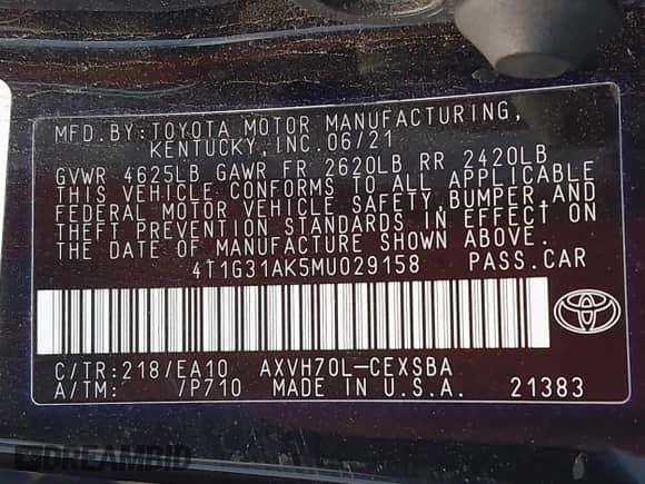 2021 Toyota Camry Hybrid SE с VIN 4T1G31AK5MU029158, выставлен на аукционе IAAI как лот 42248643 с пробегом 58 401 миль миль и . История ставок и продаж доступна на DreamBid. Изображение 9.