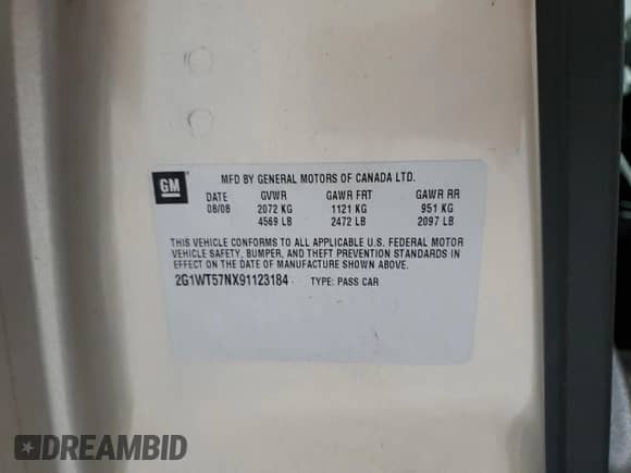 2009 Chevrolet Impala LT с VIN 2G1WT57NX91123184, выставлен на аукционе Copart как лот 81388015 с пробегом 47 603 миль миль и Списание • Salvage title. История ставок и продаж доступна на DreamBid. Изображение 12.